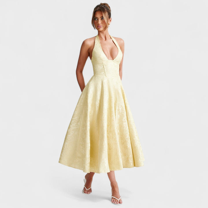 Halina - Midi šaty s korzetem a volány