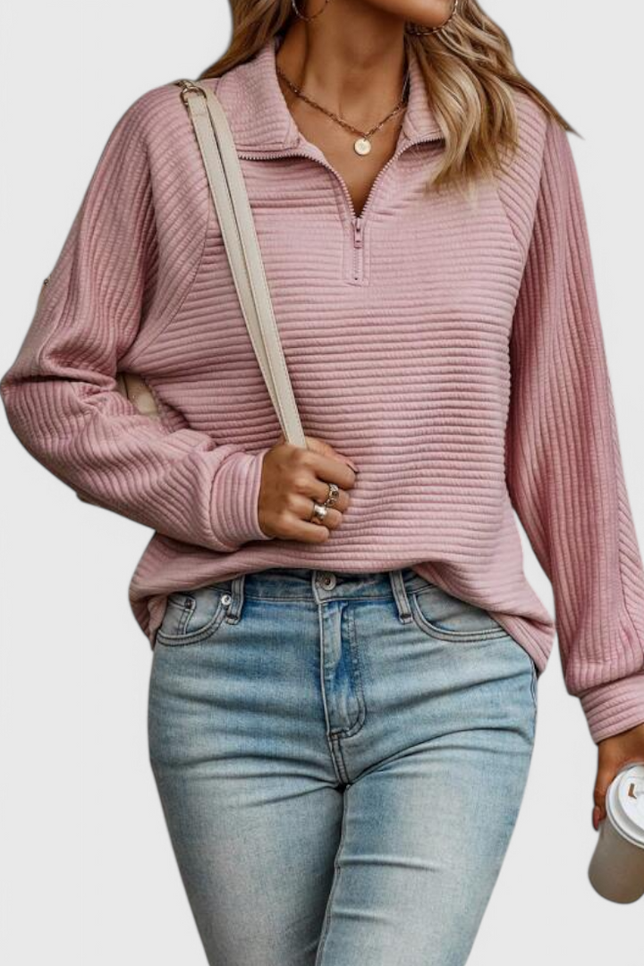 Helene | Svetřík ve tvaru V s zipem a dlouhými rukávy