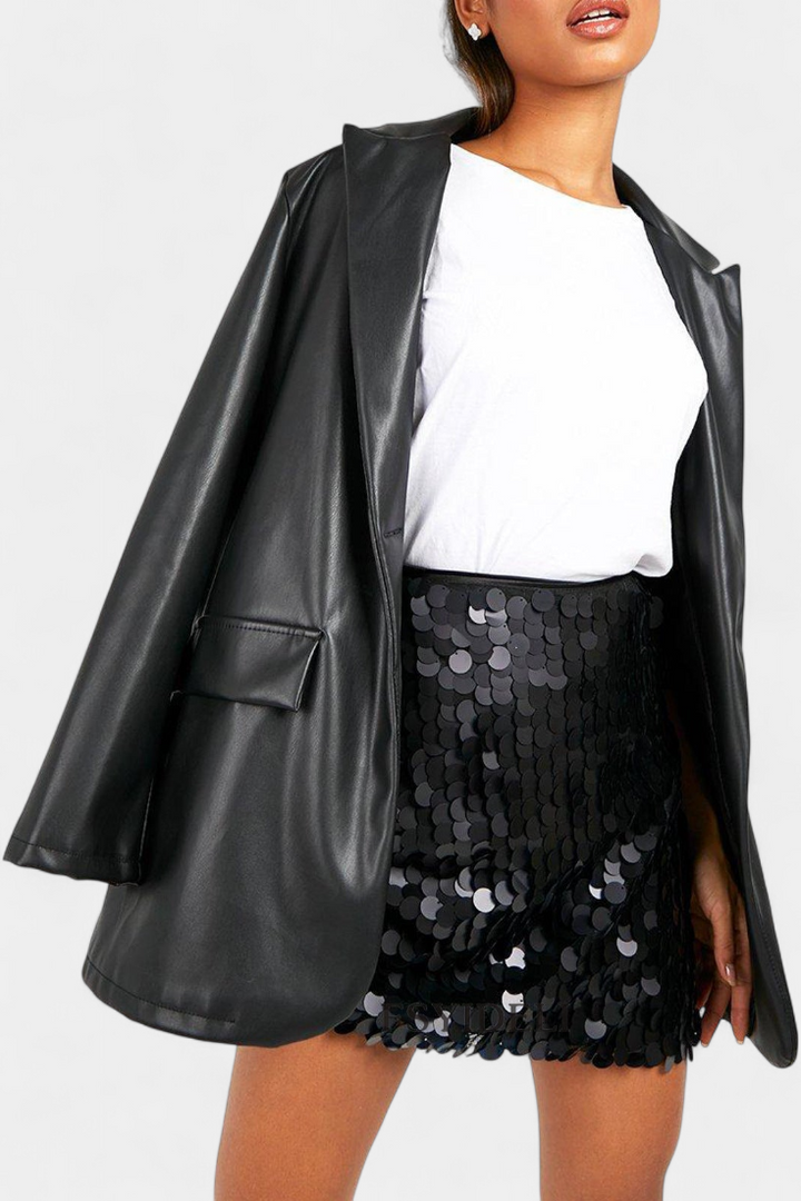 Veena | Mini sukně s lesklými perlovými povrchy v černé, zlaté nebo stříbrné barvě