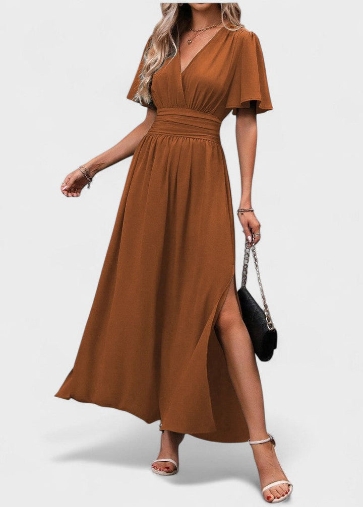 Eterna | Elegantní Dlouhé Šaty Černé s V Výstřihem a Průsvitnými Rukávy