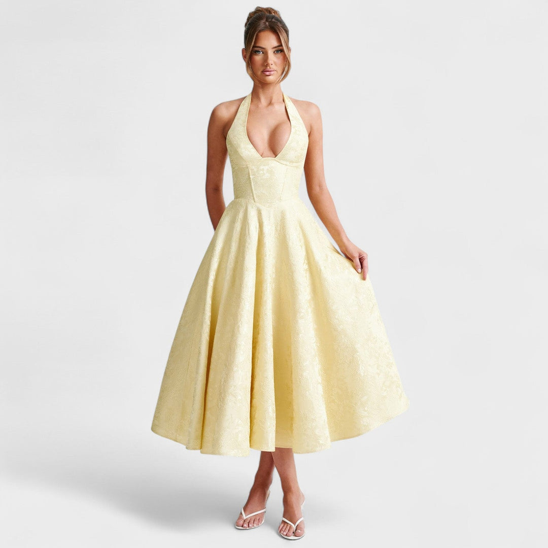 Halina - Midi šaty s korzetem a volány