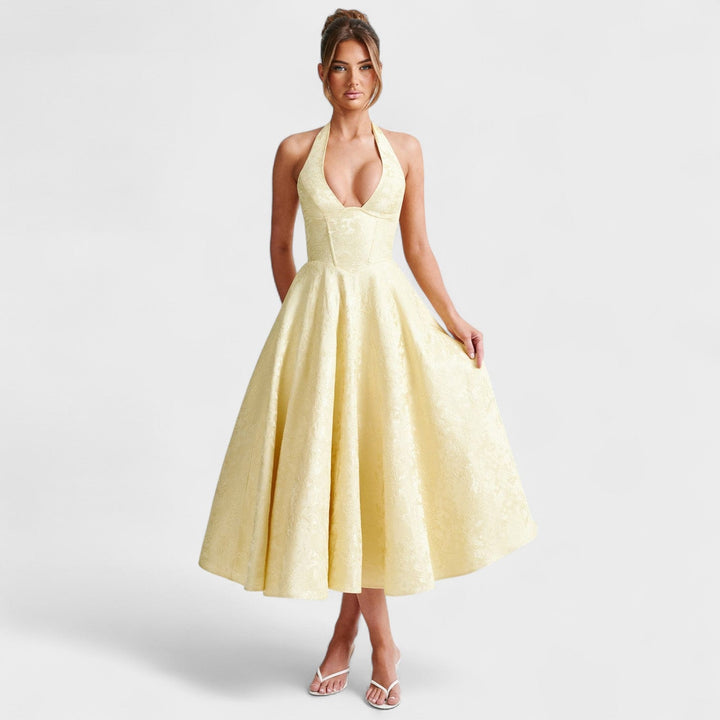 Halina - Midi šaty s korzetem a volány