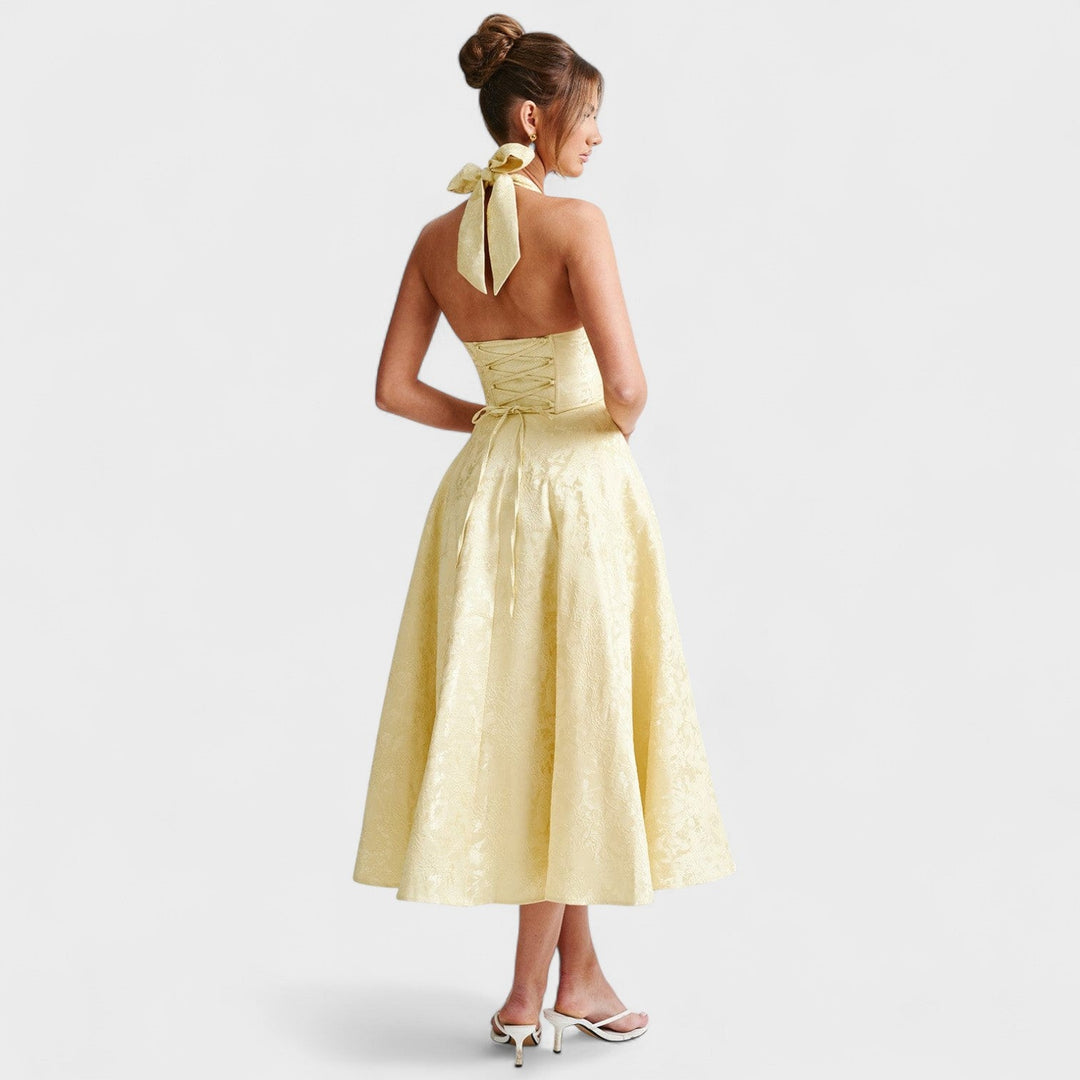 Halina - Midi šaty s korzetem a volány