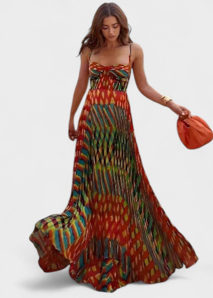 Aria | Maxi Šaty s Abstraktním Vzorem Bez Rukávů a A-Liniovým Střihem