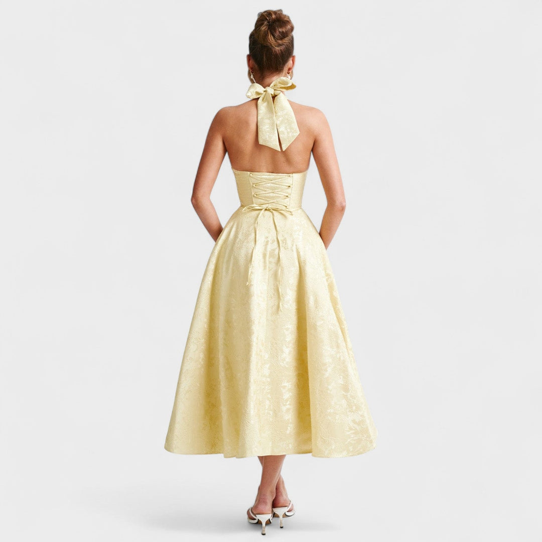 Halina - Midi šaty s korzetem a volány