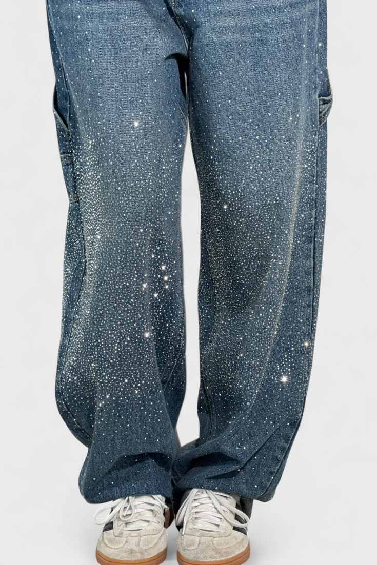 Dariya | Džínsy Cargo Balloon s Leskem a Kamennými Aplikacemi