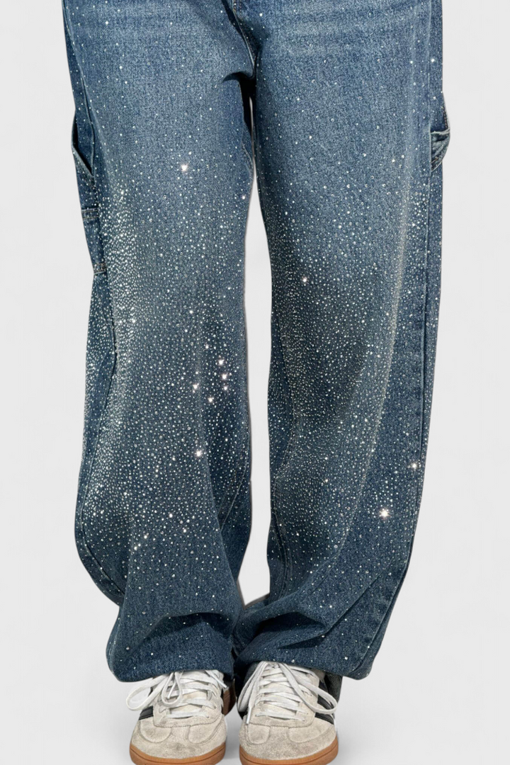 Dariya | Džínsy Cargo Balloon s Leskem a Kamennými Aplikacemi