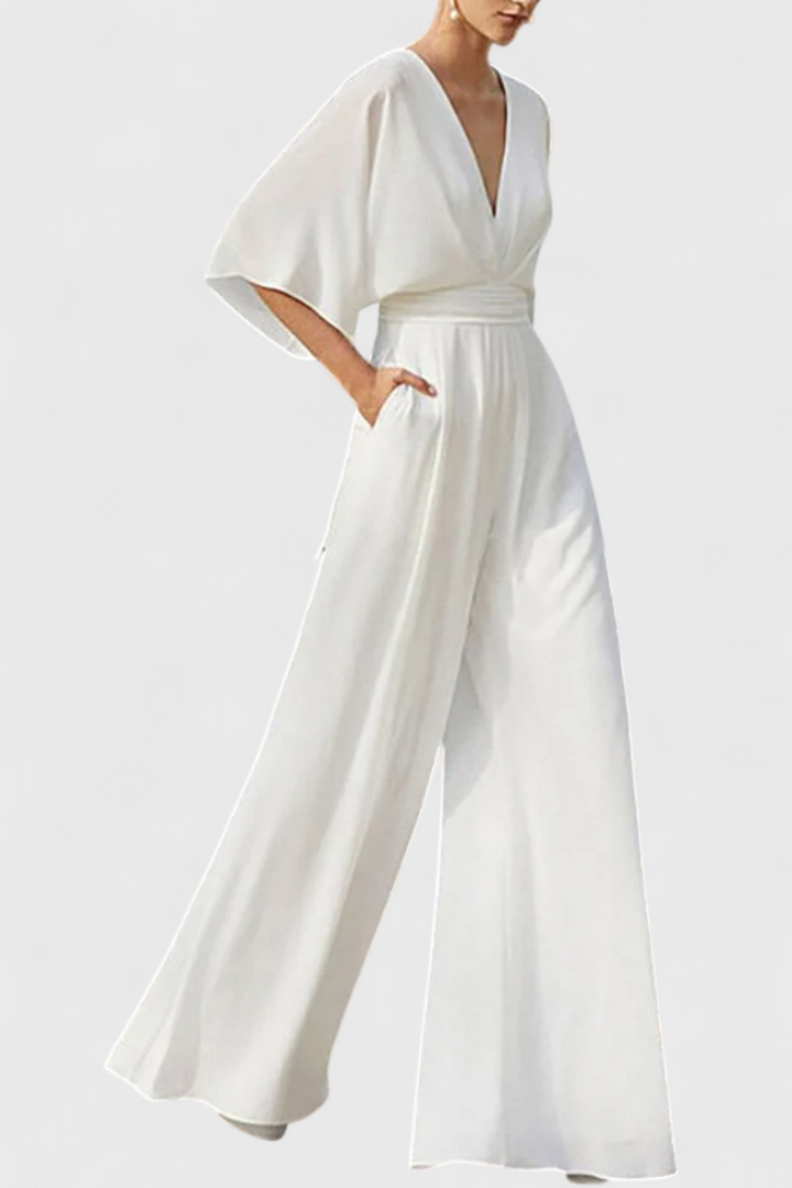 Isaura | Elegantní kombinéza s širokými nohavicemi a V výstřihem