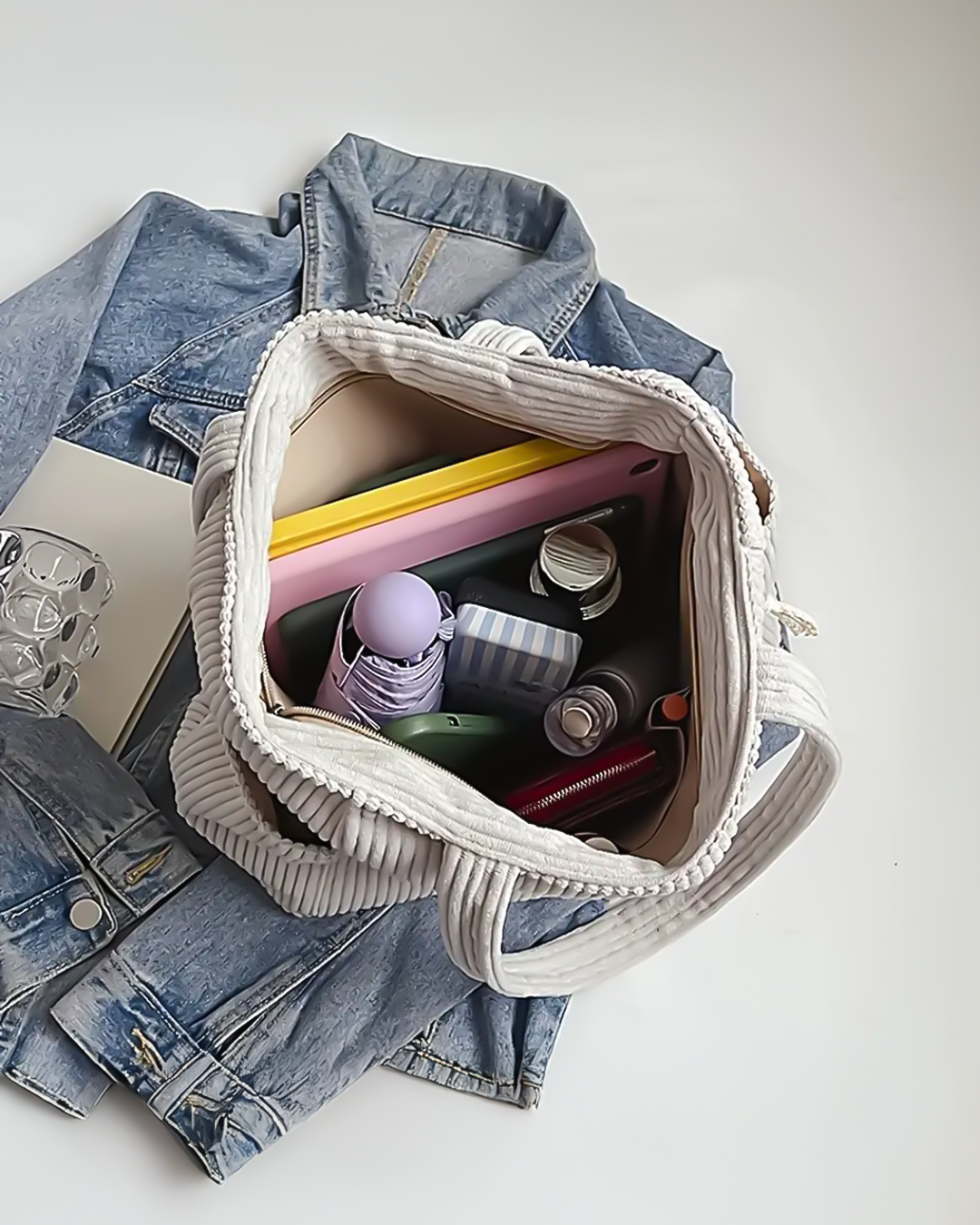 Tilda | Rýhovaná taška přes rameno s detailem z provázku