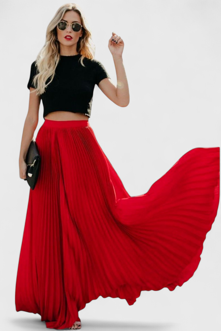 Mila | Dlouhá plisovaná sukně s vysokým pasem