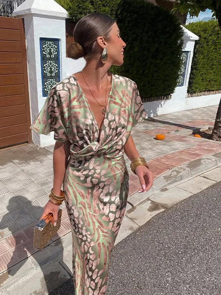 Constança | Květinové Šaty s Kostičkami a V-výstřihem