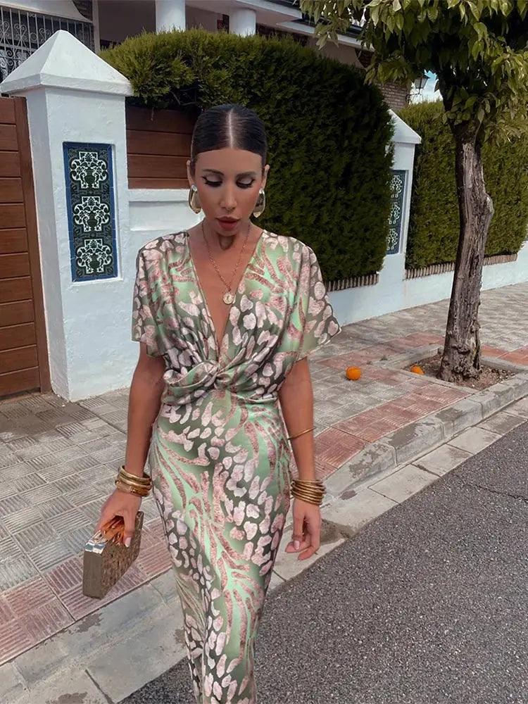 Constança | Květinové Šaty s Kostičkami a V-výstřihem