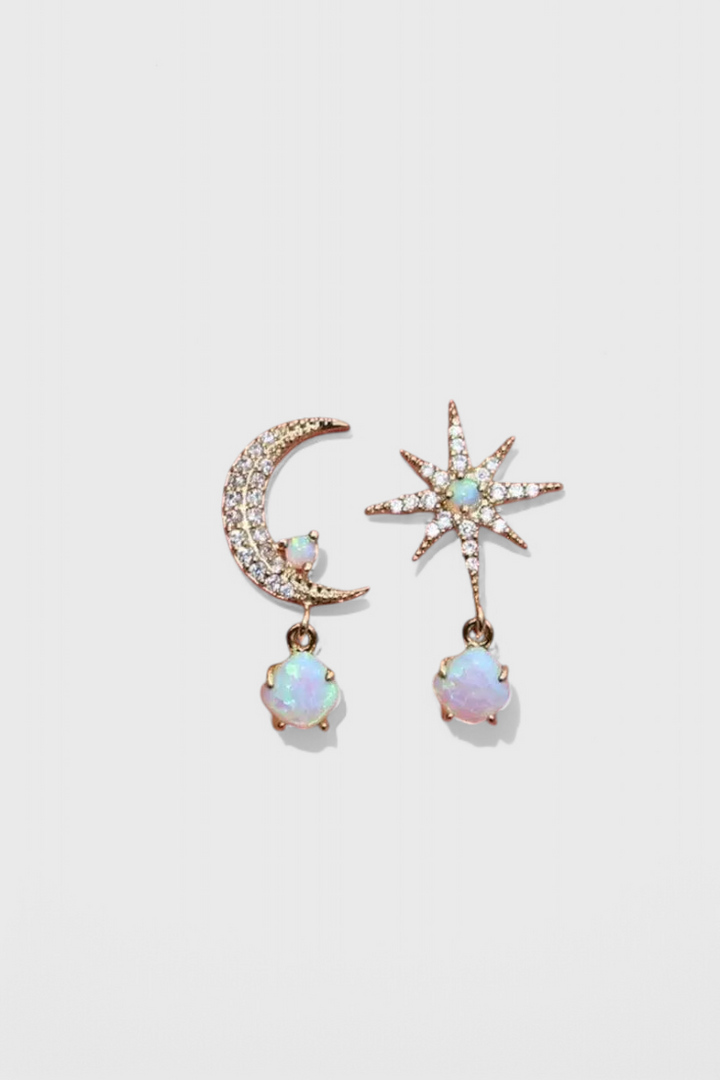 Měsíc a Hvězdy Náušnice ve Zlatu