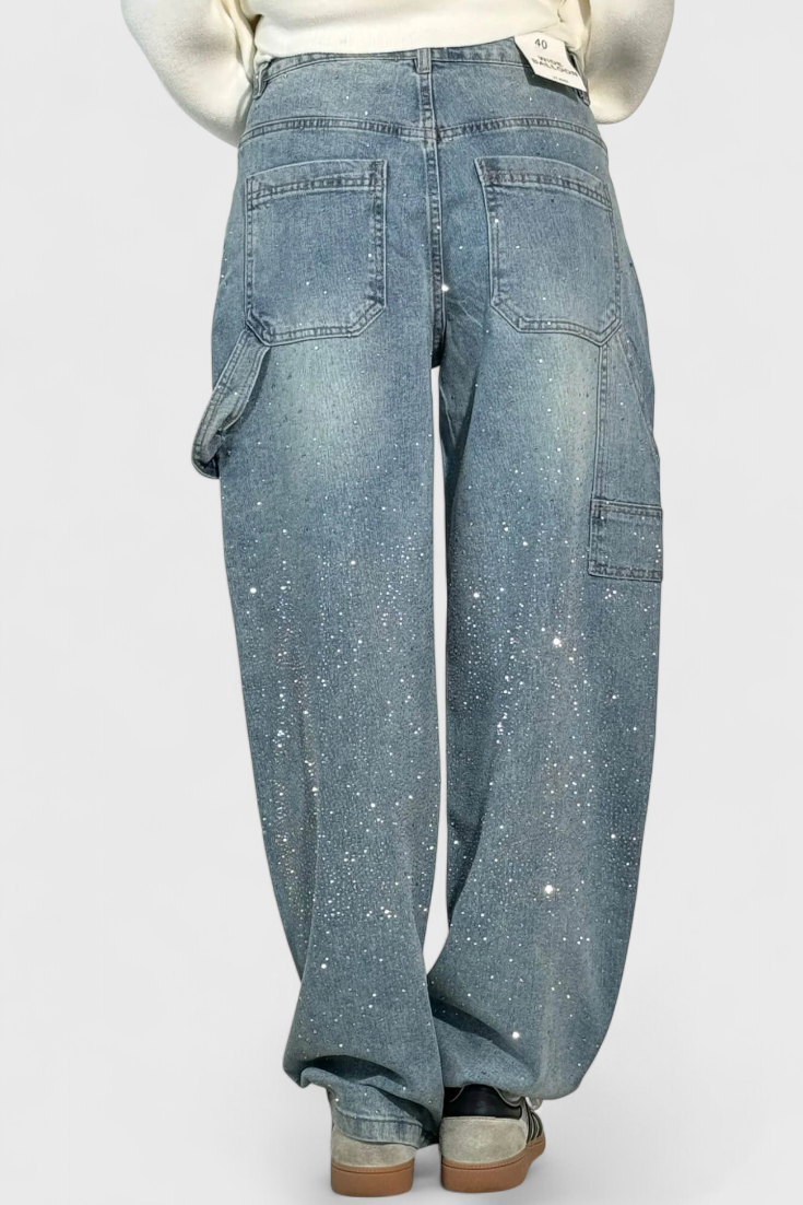 Dariya | Džínsy Cargo Balloon s Leskem a Kamennými Aplikacemi