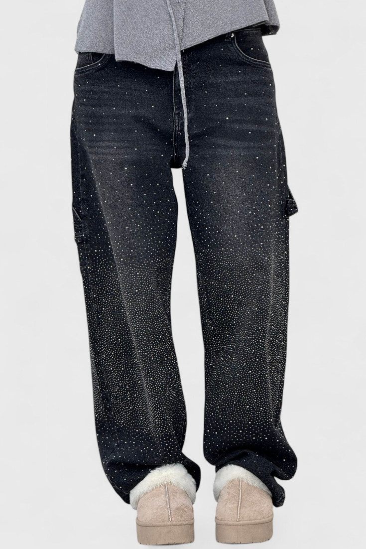 Dariya | Džínsy Cargo Balloon s Leskem a Kamennými Aplikacemi