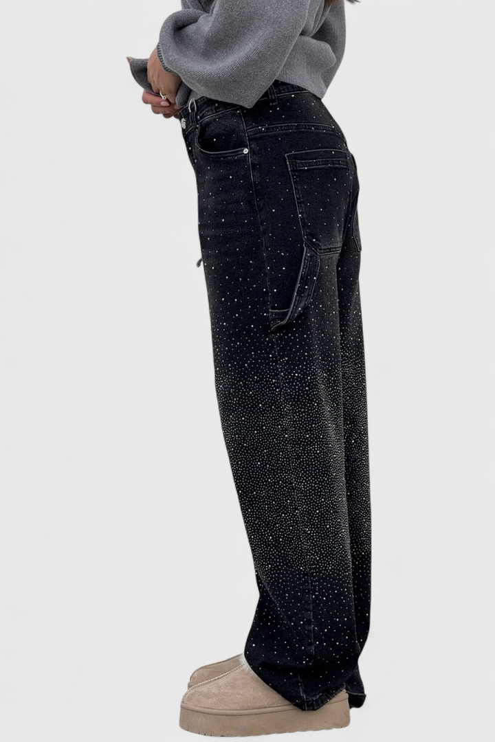 Dariya | Džínsy Cargo Balloon s Leskem a Kamennými Aplikacemi