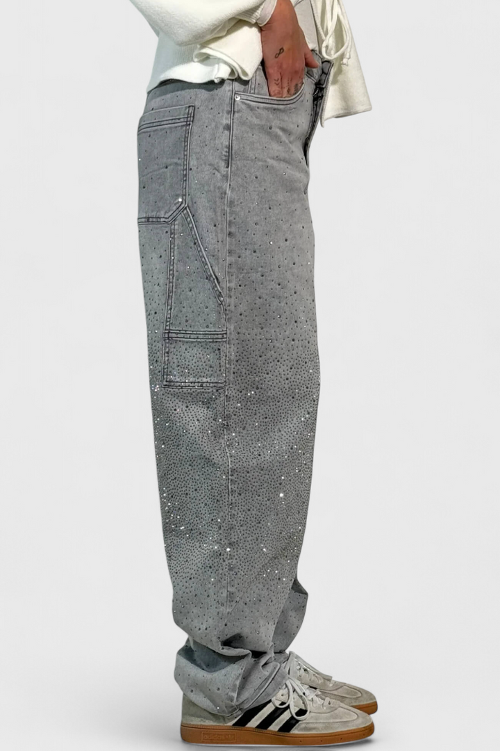 Dariya | Džínsy Cargo Balloon s Leskem a Kamennými Aplikacemi