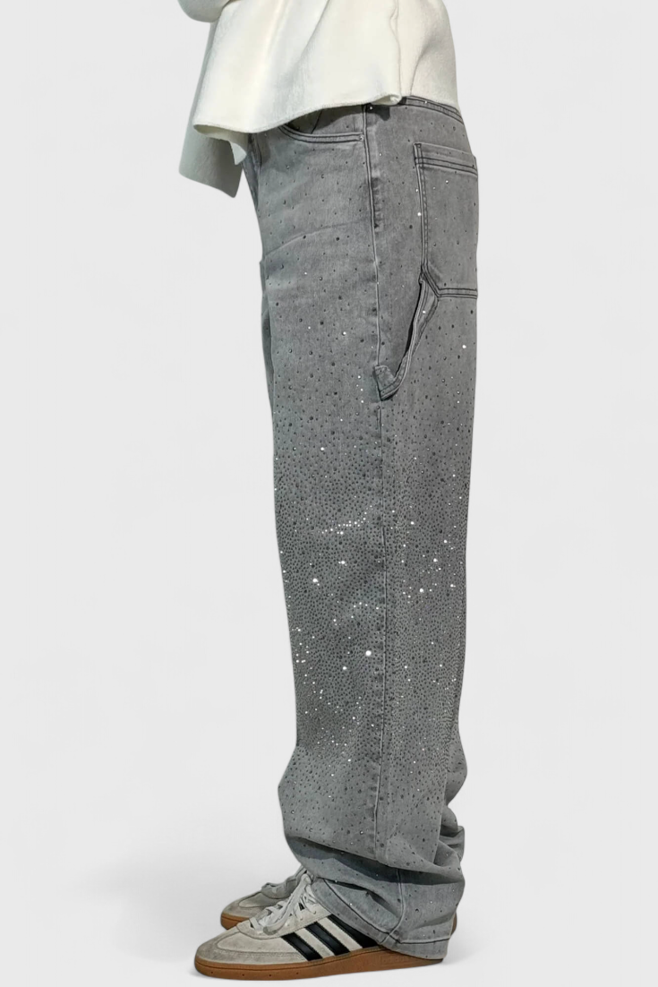 Dariya | Džínsy Cargo Balloon s Leskem a Kamennými Aplikacemi