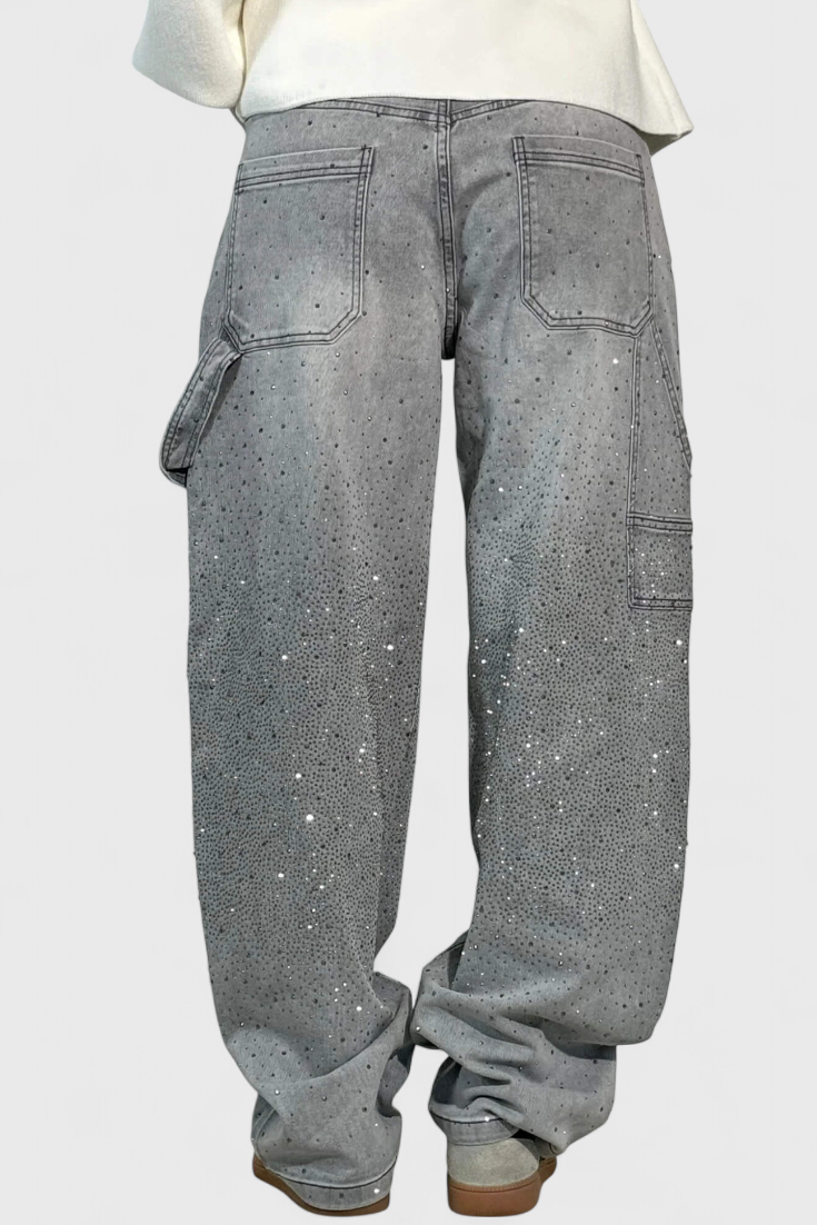 Dariya | Džínsy Cargo Balloon s Leskem a Kamennými Aplikacemi