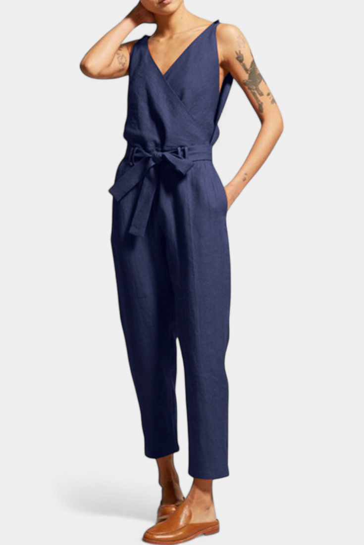 Maggie | Halenka bez rukávů s V výstřihem a zkříženým pasem z bavlny