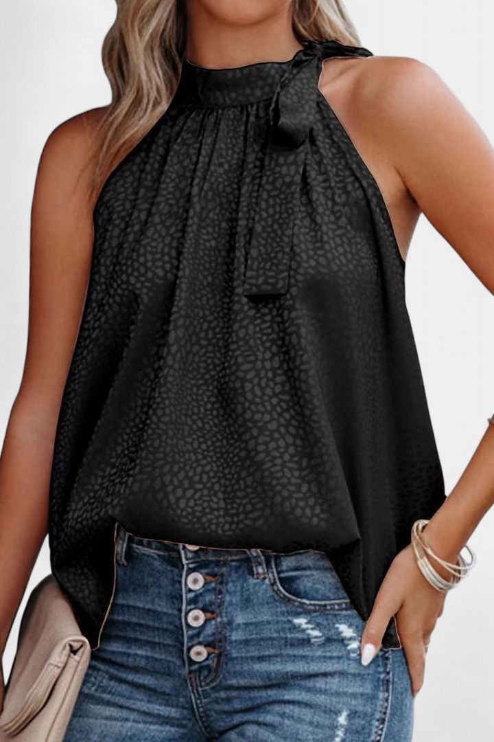 Adela | Leopardo top s vysokým límcem a mašlí