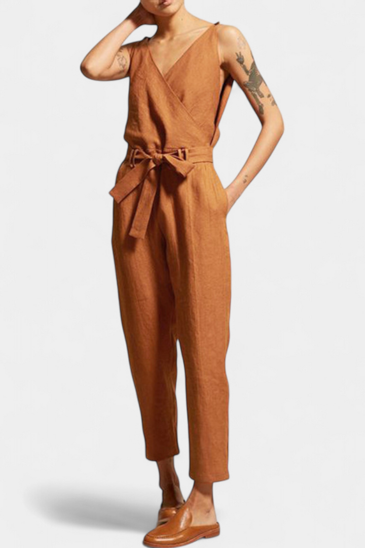 Maggie | Halenka bez rukávů s V výstřihem a zkříženým pasem z bavlny