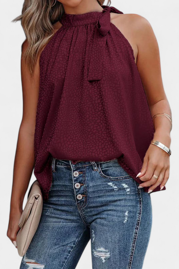 Adela | Leopardo top s vysokým límcem a mašlí