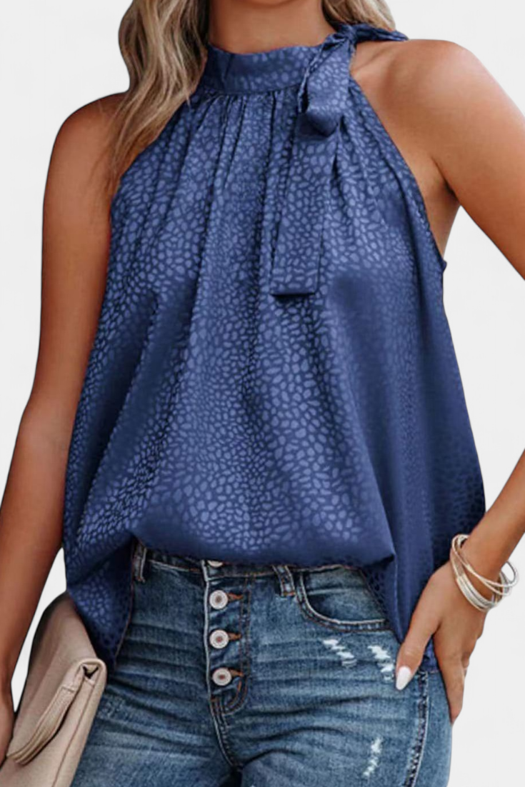 Adela | Leopardo top s vysokým límcem a mašlí