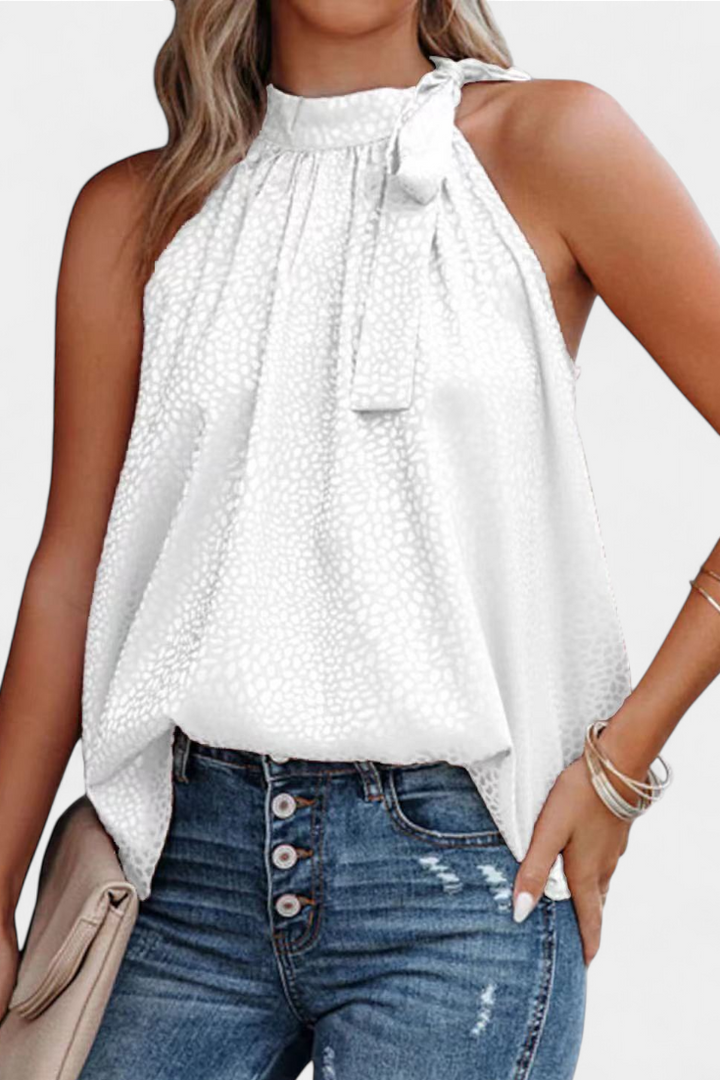 Adela | Leopardo top s vysokým límcem a mašlí