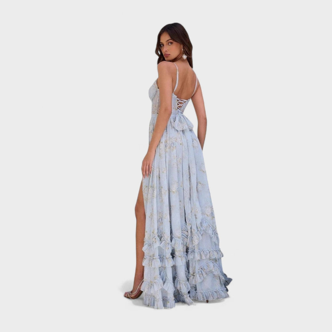 Florencia | Dlouhá boho šaty s rozparkem a volány