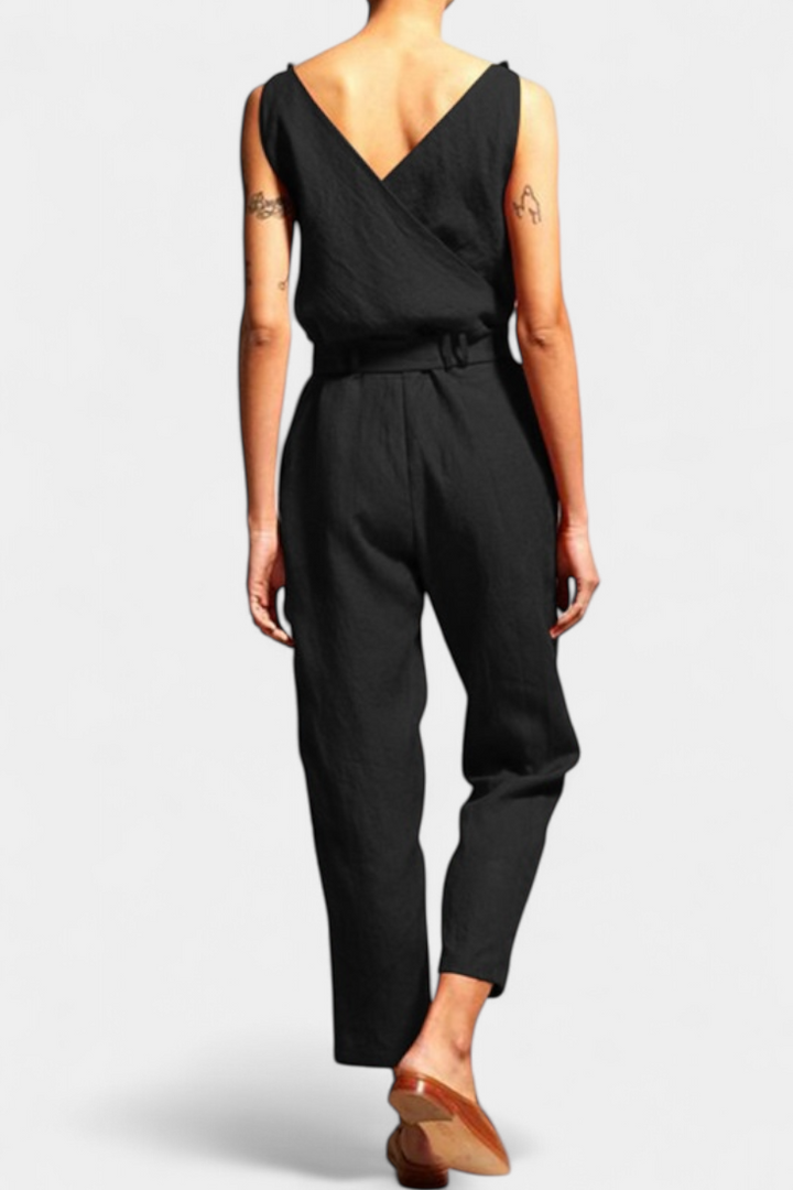 Maggie | Halenka bez rukávů s V výstřihem a zkříženým pasem z bavlny