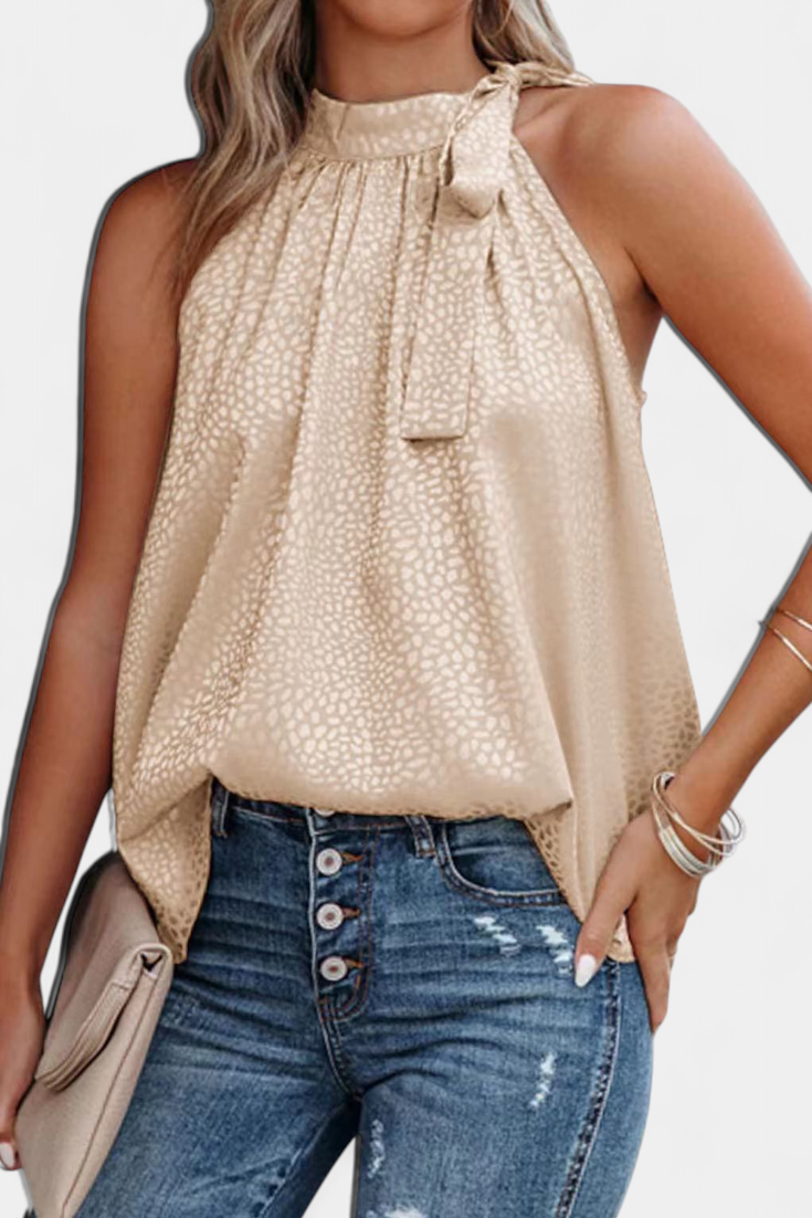 Adela | Leopardo top s vysokým límcem a mašlí