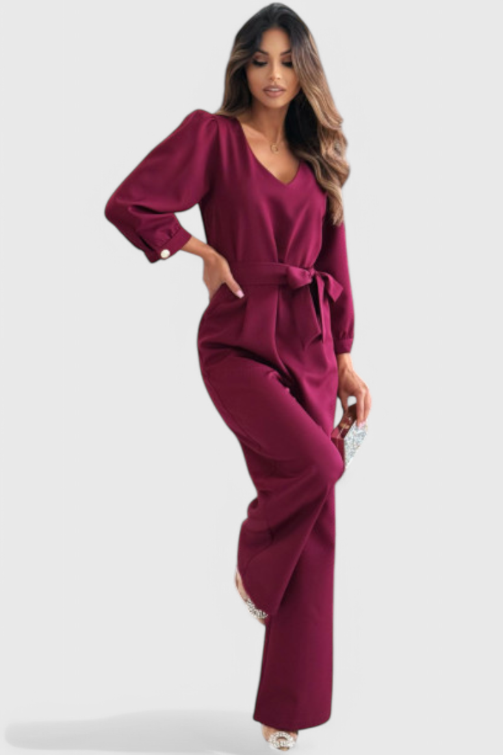 Ariane | Elegantní dámský overal s V výstřihem a páskem