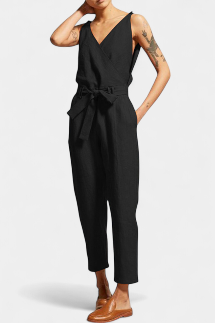 Maggie | Halenka bez rukávů s V výstřihem a zkříženým pasem z bavlny