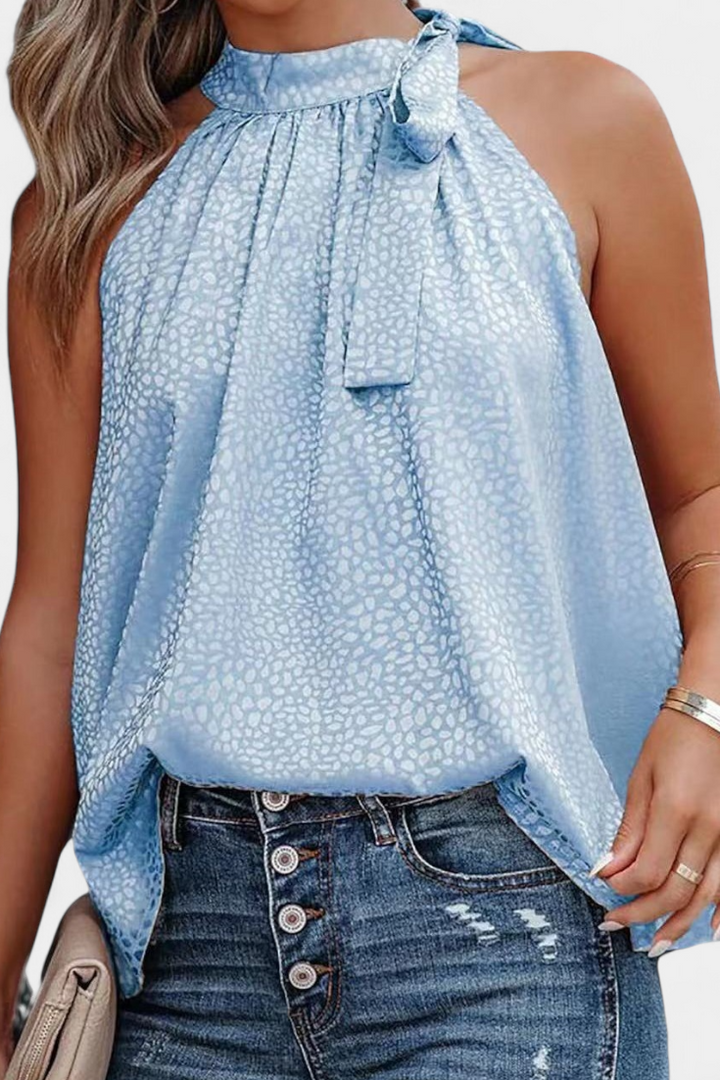 Adela | Leopardo top s vysokým límcem a mašlí