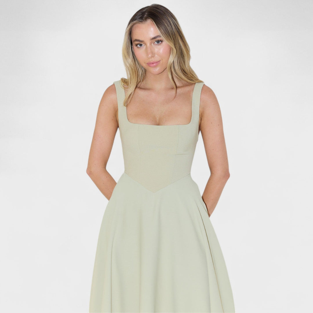 Maribel - Midi šaty s čtvercovým výstřihem