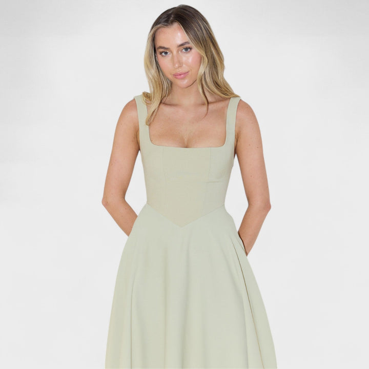 Maribel - Midi šaty s čtvercovým výstřihem