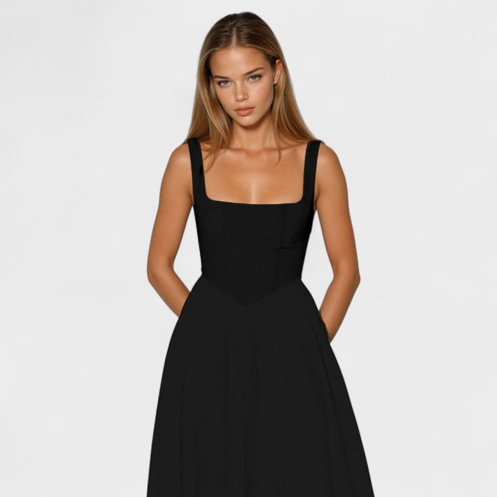 Maribel - Midi šaty s čtvercovým výstřihem