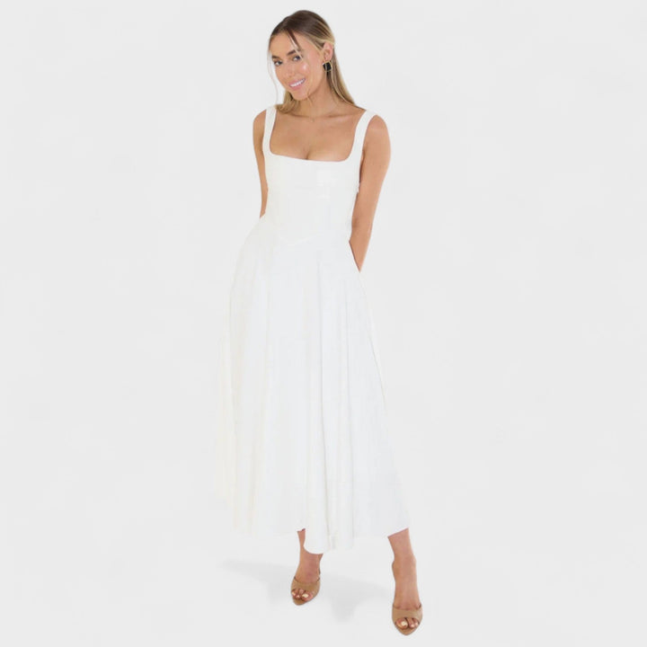 Maribel - Midi šaty s čtvercovým výstřihem