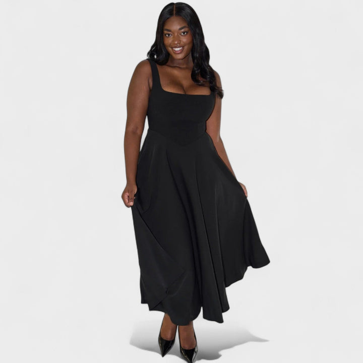 Maribel - Midi šaty s čtvercovým výstřihem