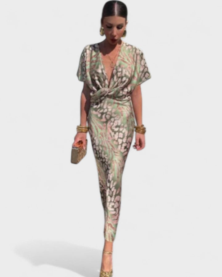 Constança | Květinové Šaty s Kostičkami a V-výstřihem