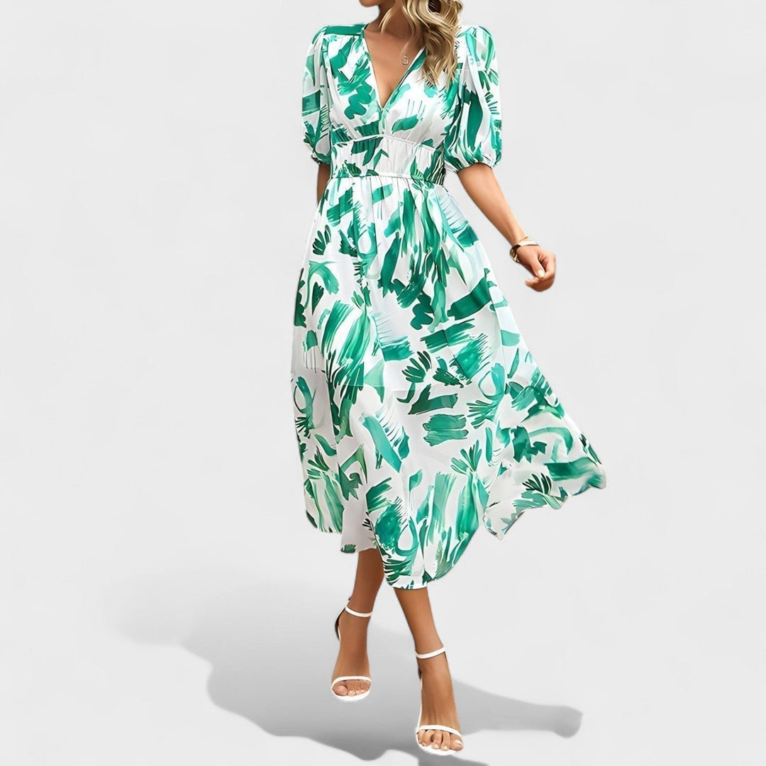 Clara – Elegantní Květinové Midi Šaty