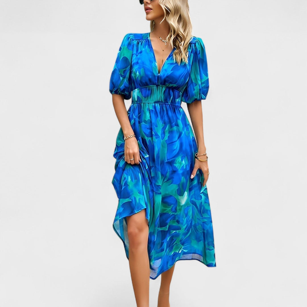 Clara – Elegantní Květinové Midi Šaty