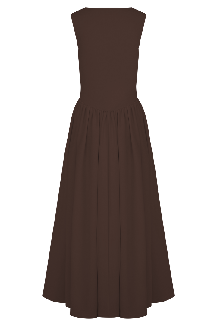 Sharon | Midi pletené šaty se spagetti ramínky - Kaštanově hnědé