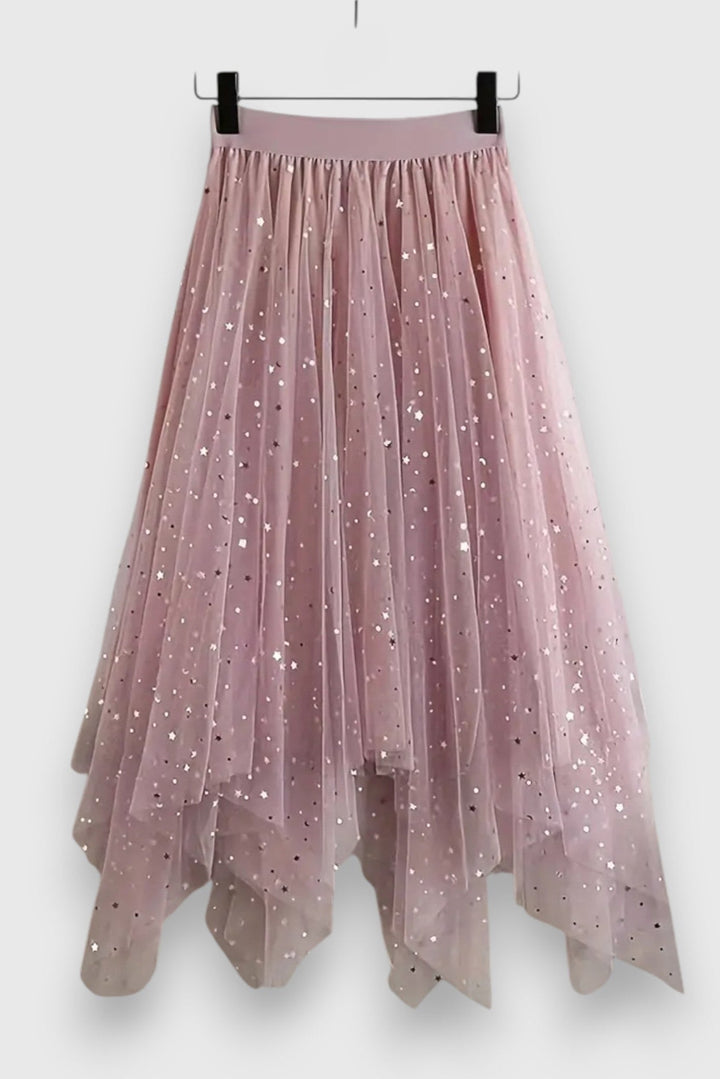 Colette | Alba sukně | Lesklé perličky s frézovaným lemem a vysokým pasem