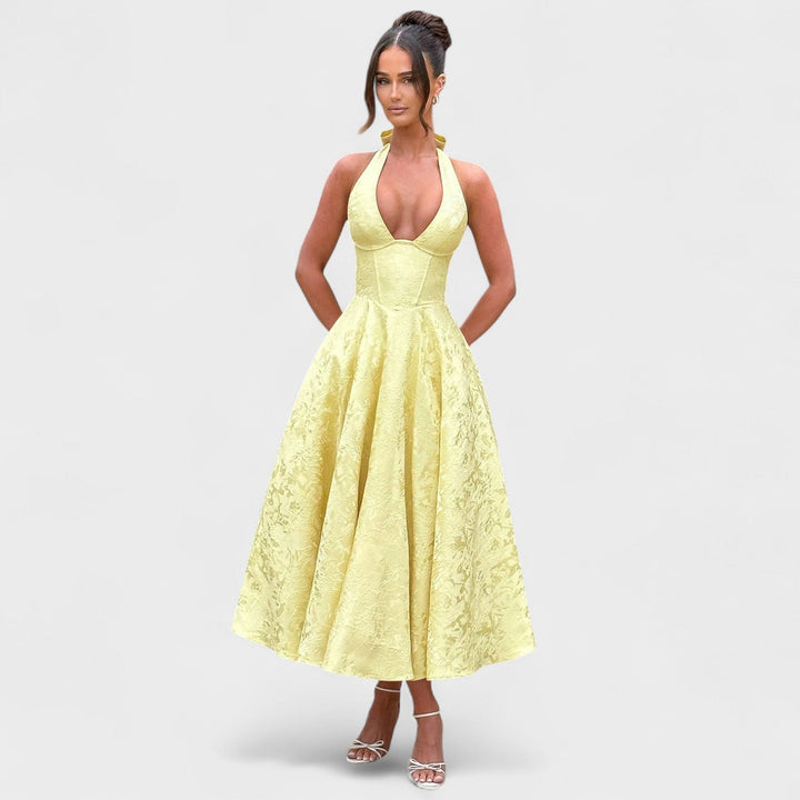 Halina - Midi šaty s korzetem a volány