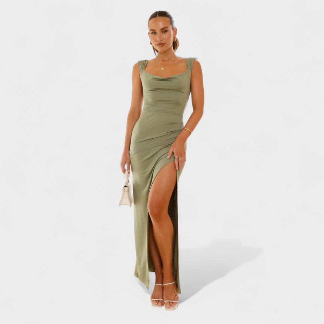 Sarella - Dlouhé šaty s odhaleným zadním dílem a mašlí