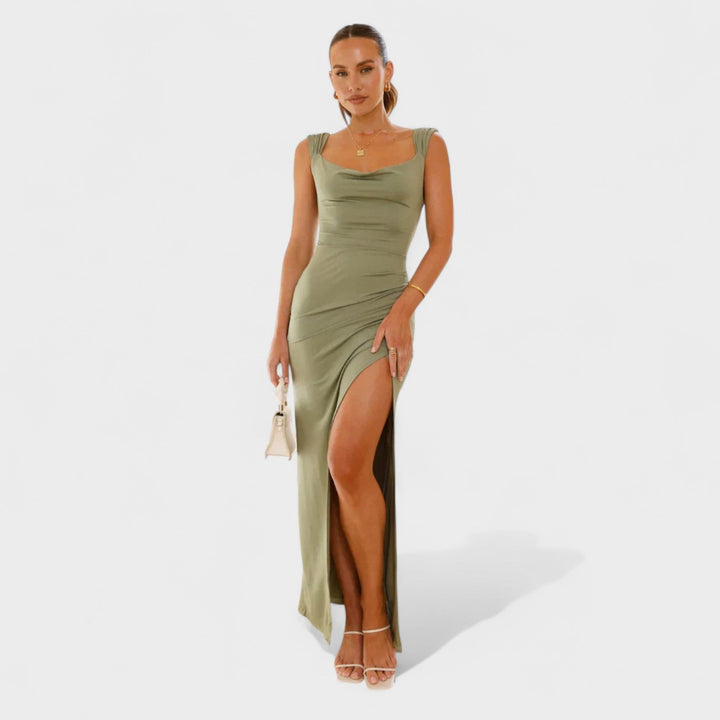 Sarella - Dlouhé šaty s odhaleným zadním dílem a mašlí