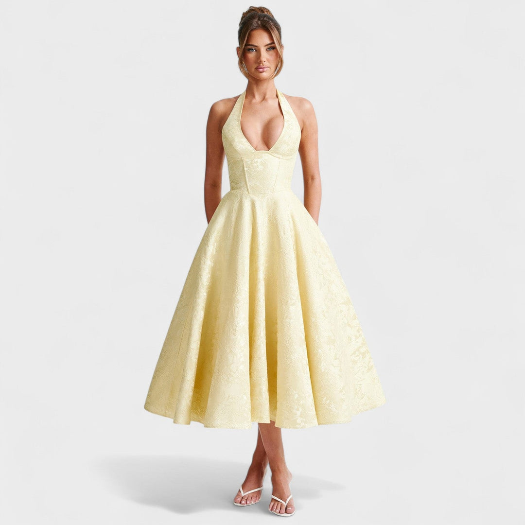 Halina - Midi šaty s korzetem a volány