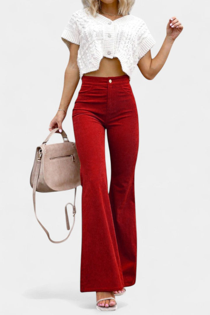 Kiara | Kalhoty s vysokým pasem a širokými nohavicemi z sametu